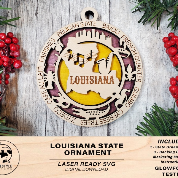 Louisiana State Ornament - SVG Datei Download - Größe für Glowforge - Laser Ready Digital Files