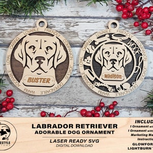 Labrador Retriever - Adorable Dog Ornaments - 2 Ornaments included - SVG, PDF, AI File Download - Sized for Glowforge