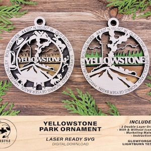 Yellowstone Park Ornament - enthält 2 Ornamente - Laser Design SVG, PDF, AI Datei Download - Getestet auf Glowforge und LightBurn