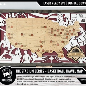 Mapa de baloncesto de la Stadium Series - Stadium Tracker - Descarga de archivos SVG - Adaptado para Glowforge