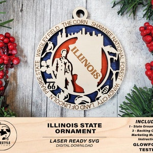 Illinois State Ornament - SVG Datei Download - Größe für Glowforge - Laser Ready Digital Files