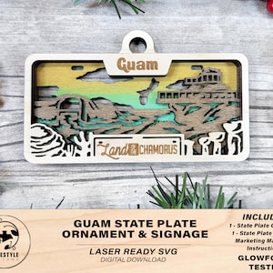 Guam State Plate Ornament and Signage - SVG File Download - Sized for Glowforge - Laser Ready Digital Files