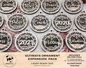 106 FILE EXPANSION Ultimate Christmas Ornament Bundle - SVG File Download - Sized for Glowforge