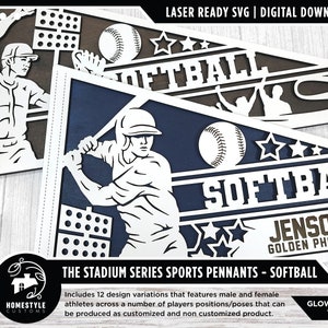 Stadium Series Sports Pennants - Softball - 12 Variations Included - Male and Female Options - Tested on Glowforge & Lightburn