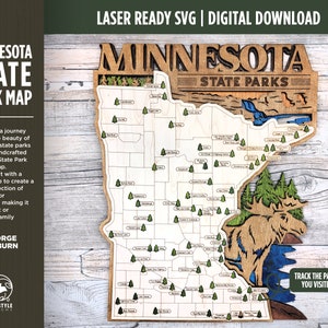 La carte du parc d'État du Minnesota - Options personnalisées et non personnalisables - SVG, téléchargement de fichier PDF - Testé en Lightburn et Glowforge