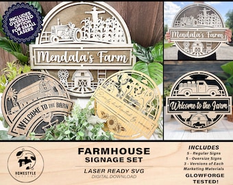Farmhouse Signage Set - 5 Regular and Oversize Versions Included - SVG File Download - Sized & Tested in Glowforge