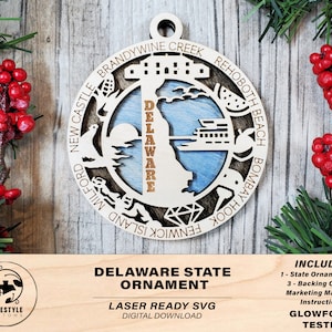 Delaware State Ornament - SVG File Download - Sized for Glowforge - Laser Ready Digital Files