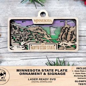 Minnesota State Plate Ornament and Signage - SVG File Download - Sized for Glowforge - Laser Ready Digital Files