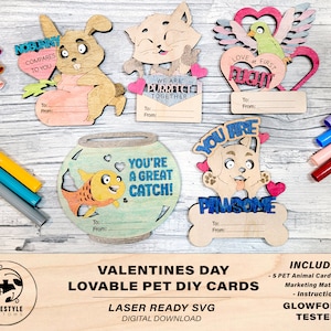 Valentines DIY Lovable Pet Paint Card Craft - Descarga de archivo SVG - Tamaño y probado en Glowforge