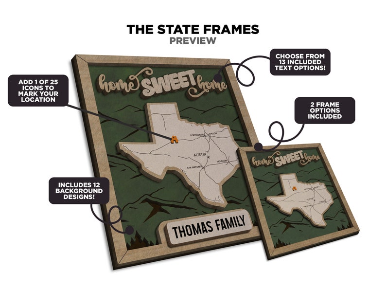 The Texas State Frame - 13 Text Options, 12 Backgrounds, 25 Icons ...