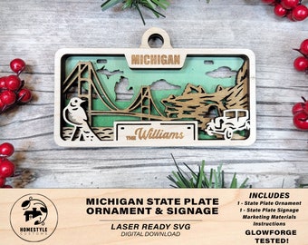 Michigan State Plate Ornament and Signage - SVG File Download - Sized for Glowforge - Laser Ready Digital Files