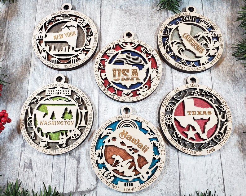 United States Ornament Bundle 52 Unique designs for each State SVG File Download Sized for Glowforge image 4