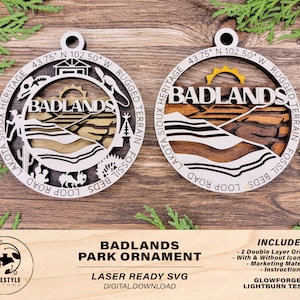 Badlands Park Ornament - beinhaltet 2 Ornamente - Laser Design SVG, PDF, AI File Download - Getestet auf Glowforge und LightBurn