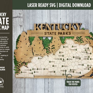 Der Kentucky State Park Karte - Benutzerdefinierte und nicht anpassbare Optionen - SVG, PDF-Datei-Download - Getestet in Lightburn und Glowforge & Xtool
