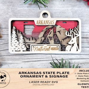 Arkansas State Plate Ornament and Signage - SVG File Download - Sized for Glowforge - Laser Ready Digital Files