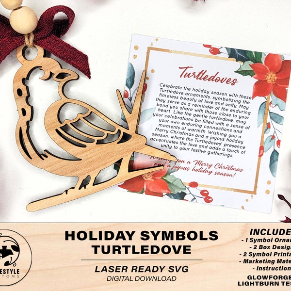 Turtledove Holiday Symbol - 1 Symbol Ornament - 2 Prints - 2 Box Designs -  SVG, PDF, AI File Download - Glowforge and Lightburn