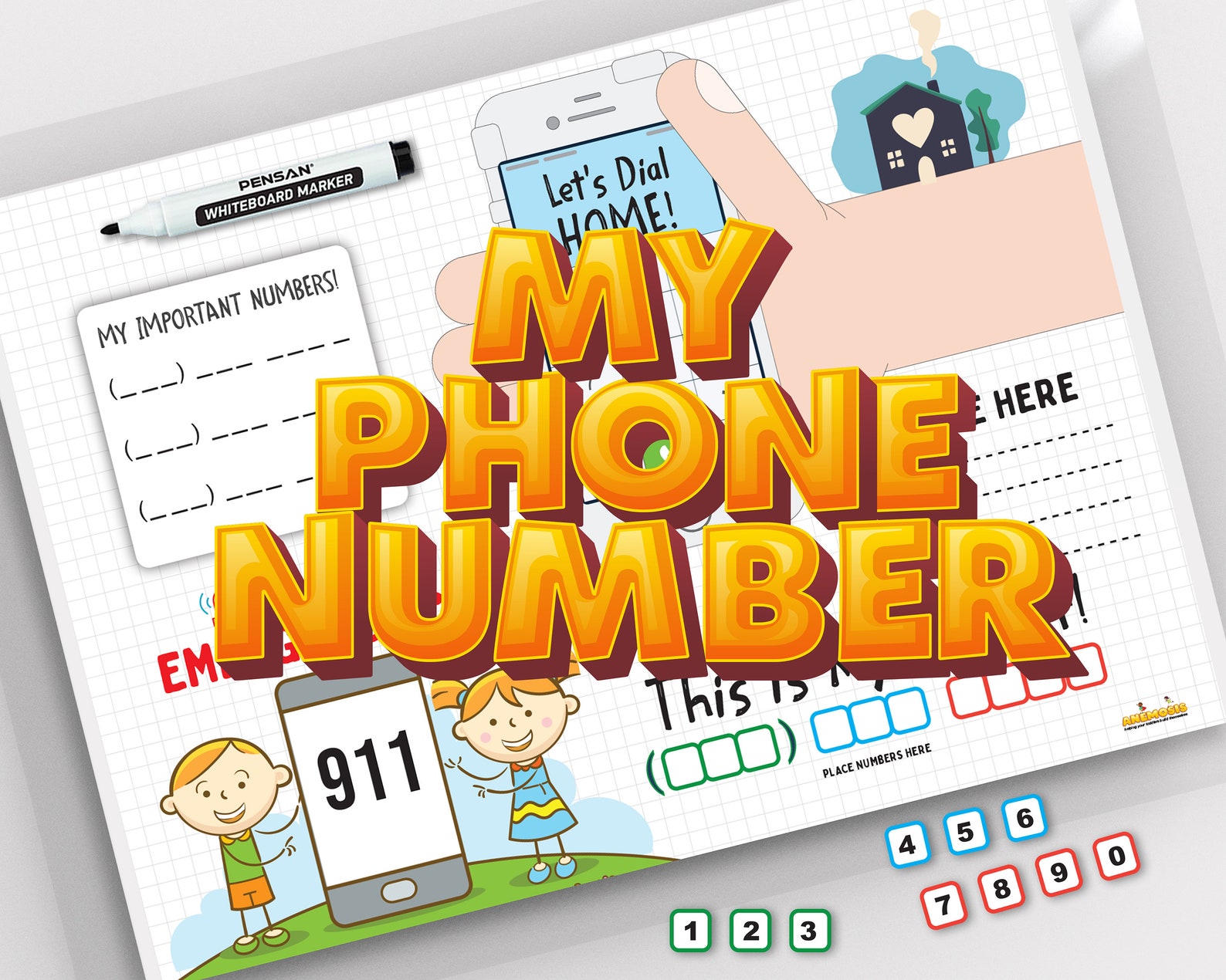 Printable Mat Phone Number Kids Activity Montessori Etsy