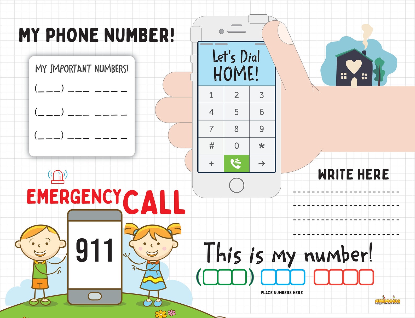 Printable Mat Phone Number Kids Activity Montessori Etsy