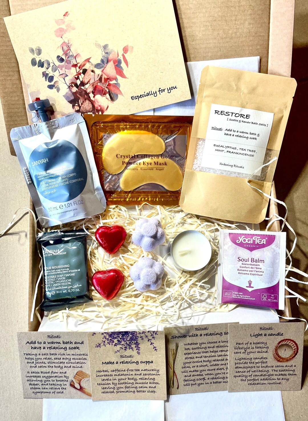 Caja de regalo de SPA, Mini Spa, Paquete de cuidado en buzón, Relájese y  recupere, Kit de relajación, Abrazo en una caja, Recupérate pronto,  Pensando
