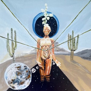 Obraz surrealistyczny, panel 8x8, obraz pustynny.