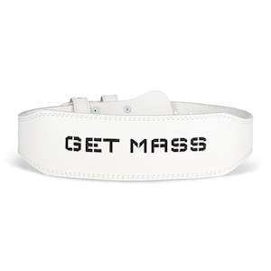 GET MASS Weightlifting Belt - (White) - Perfect for any Fitness, Gym, Powerlifting or Bodybuilding Workout. Suitable for all Exercises