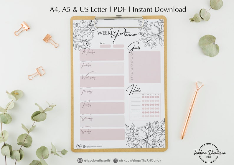 Printable Weekly Planner Pages Aesthetic Planner Inserts | Etsy