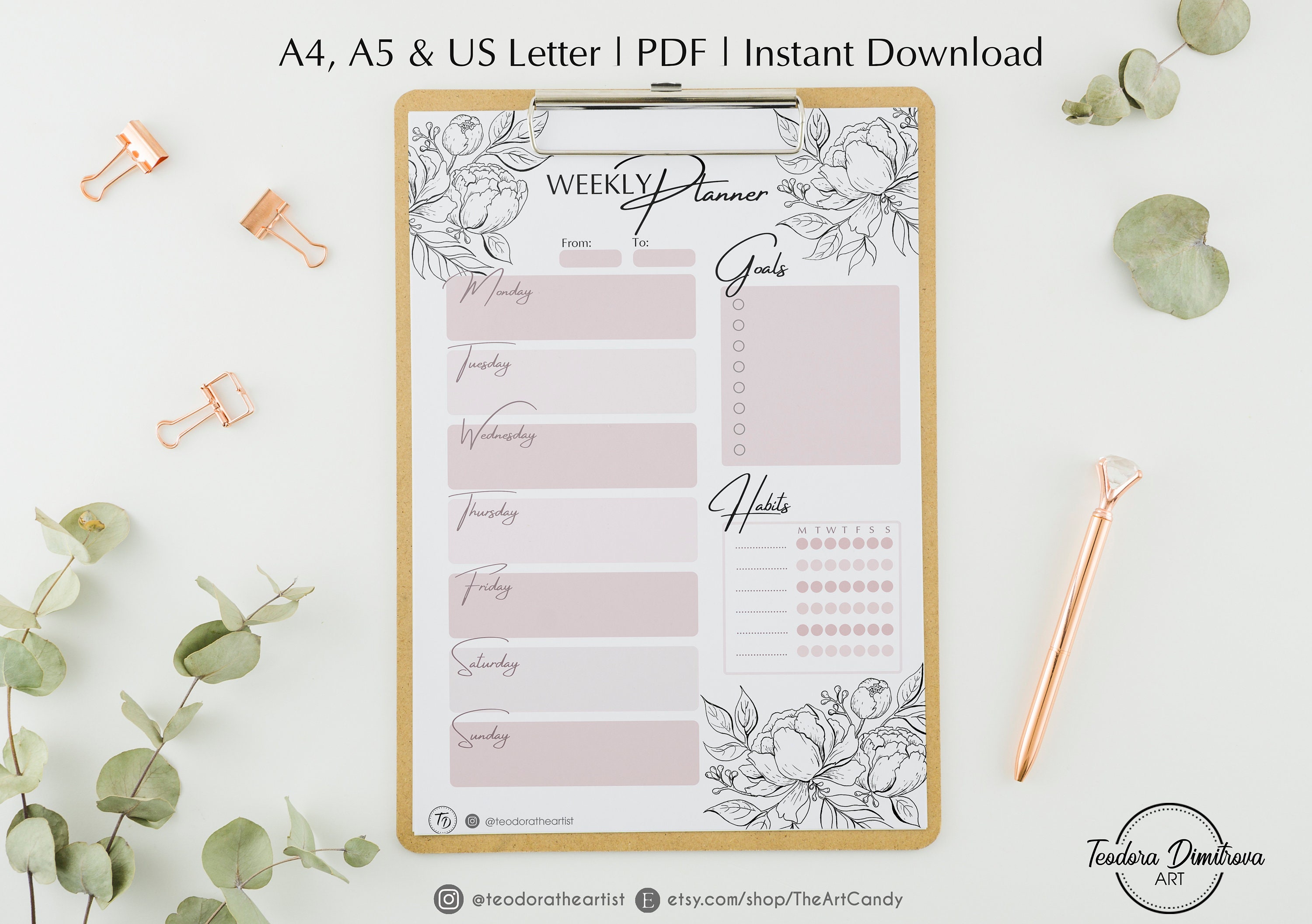 printable weekly planner pages aesthetic planner inserts etsy