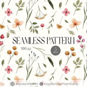 Watercolor Summer Wildflowers Seamless Pattern Hand Painted Botanical Art | Boho Watercolor Flowers Floral Pattern Digital Paper Background