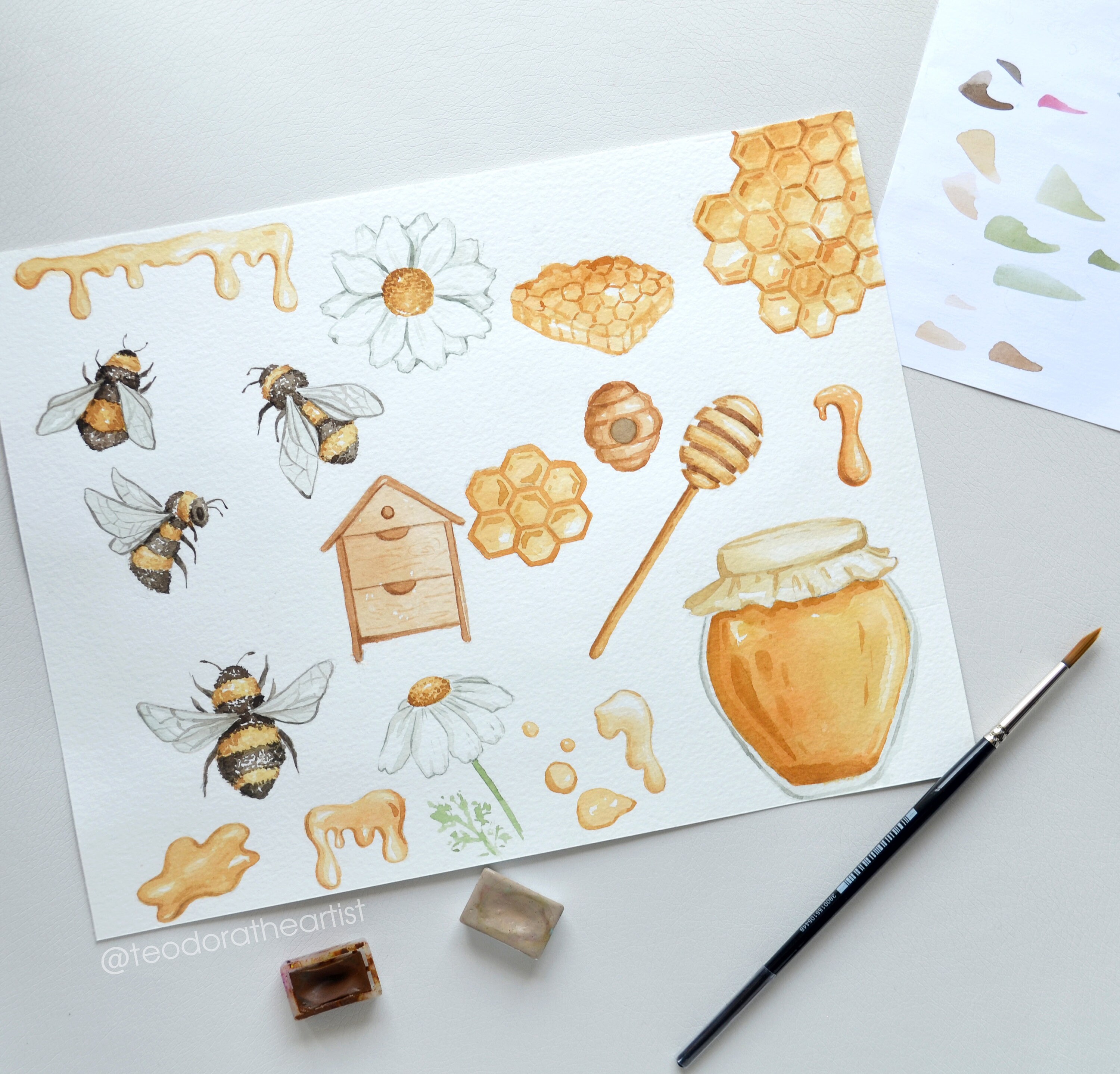 Watercolor Honey Bee Clipart PNG Hand Painted Watercolor - Etsy