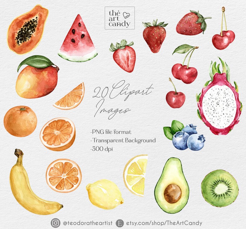 Watercolor Summer Fruits Clipart PNG | Hand Painted Watercolor Fruits ...
