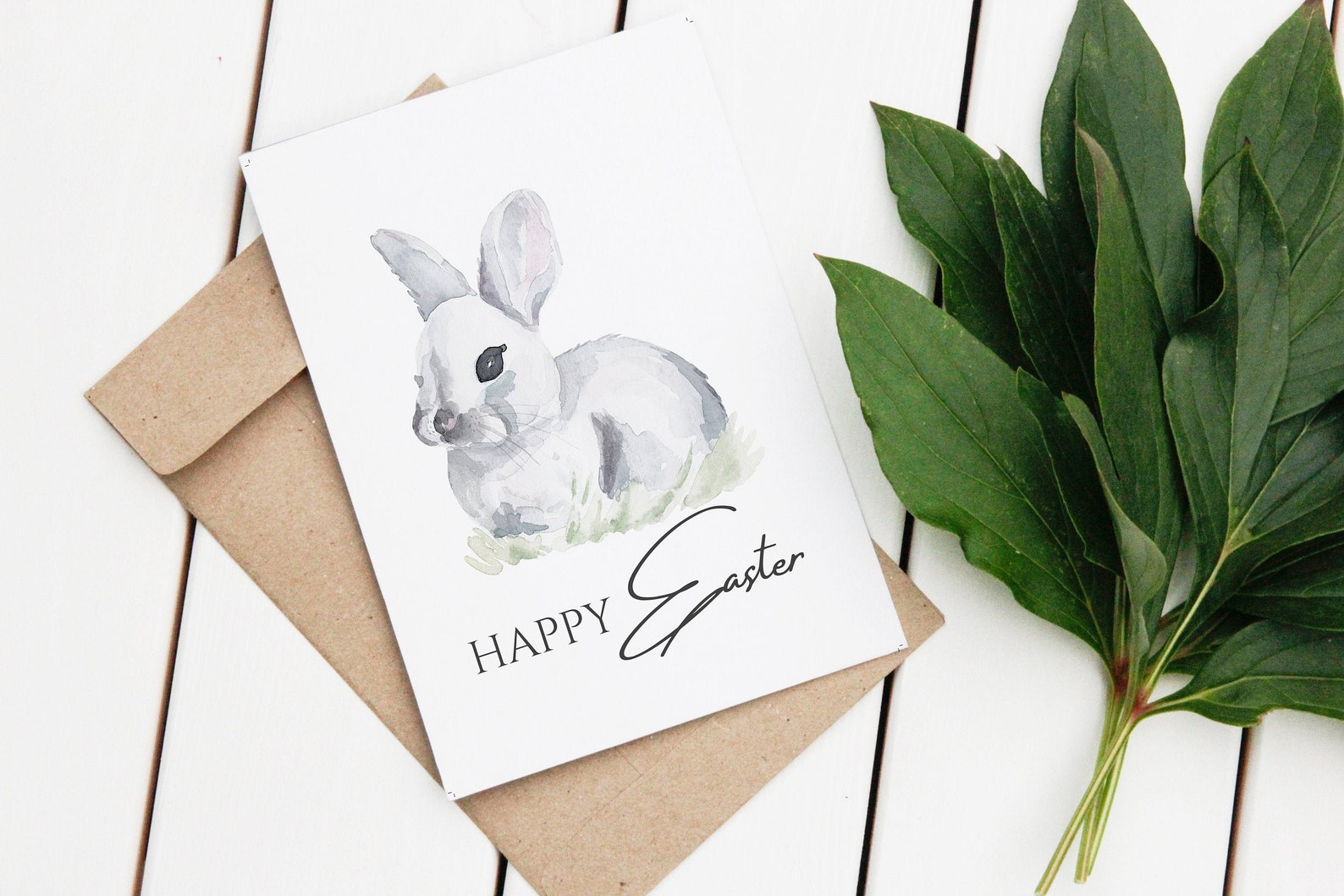 Easter Bunny Printable Cards Set HAPPY EASTER Card Cute Etsy