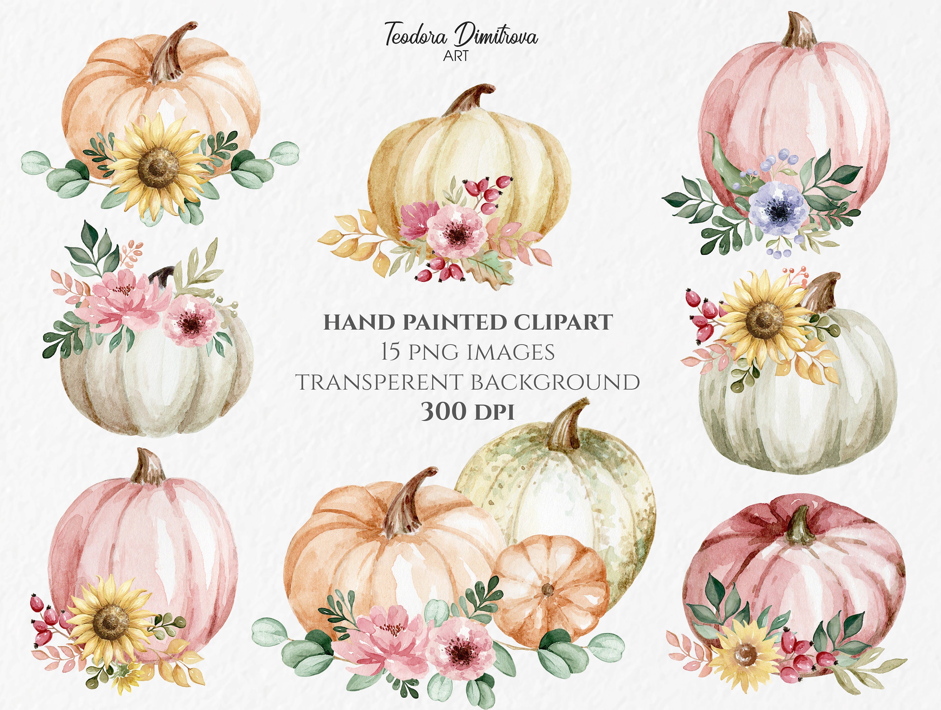 Floral Pumpkins Watercolor Clipart | Fall PNG | Autumn Clipart Pumpkin ...