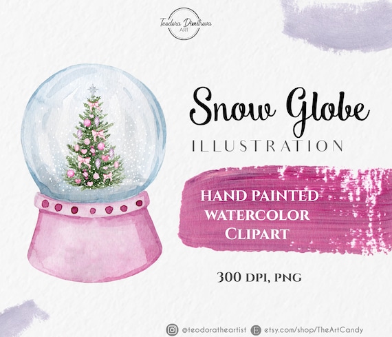 Pink Snow Globe Christmas PNG Watercolor Clipart | Pink Christmas Tree PNG | Snow Globe Clipart | Christmas Ornaments Holidays clipart