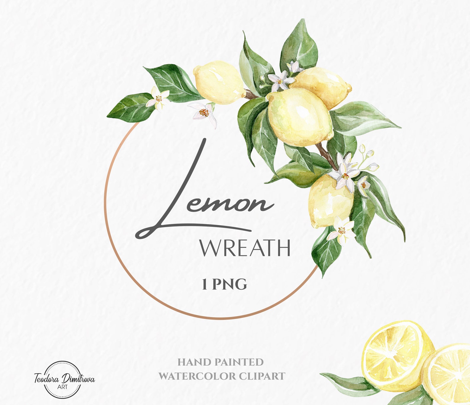 Watercolor Lemon Wreath Clipart | Hand Painted Lemon Frame PNG | Summer ...