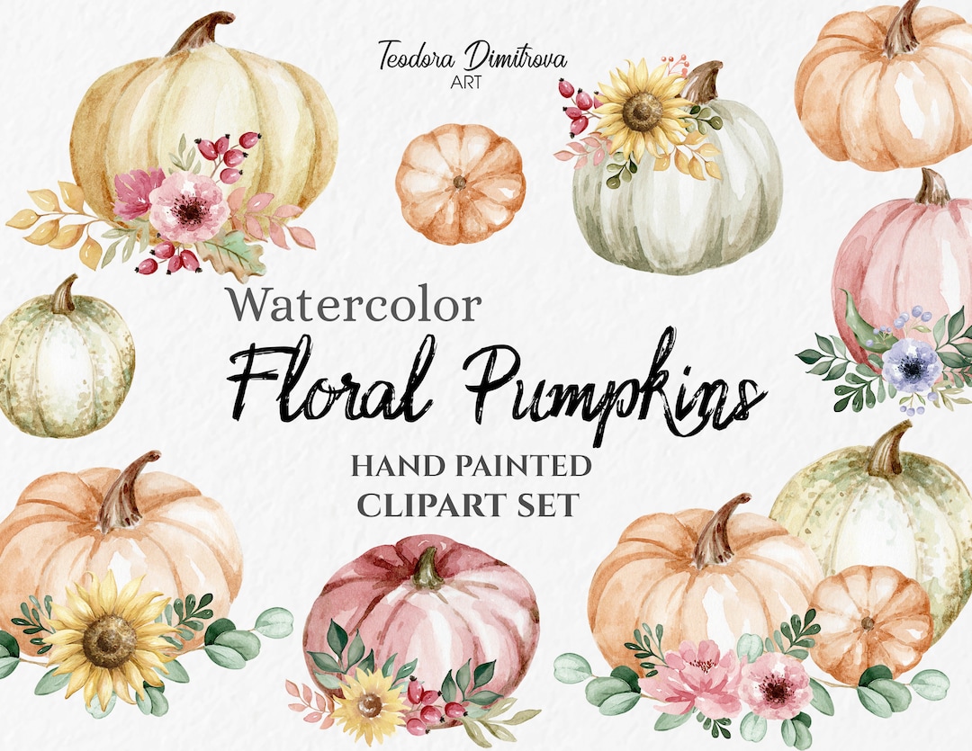 Floral Pumpkins Watercolor Clipart | Fall PNG | Autumn Clipart Pumpkin ...