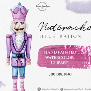 Nutcracker Watercolor Christmas Clipart PNG | Pink Christmas PNG | Hand Painted Winter Clipart | Purple Holidays Clipart Digital Download