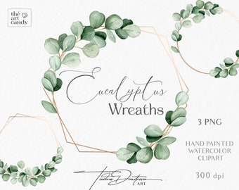 Watercolor Eucalyptus Wreath Clipart | Hand Painted Eucalyptus Frame PNG | Greenery Wreath Wedding Invitation | Botanical Green Leaves PNG