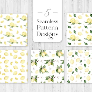 Watercolor Lemon Digital Paper | Lemons Seamless Pattern Digital Download | Summer Digital Paper | Scrapbook Paper