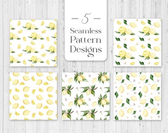 Watercolor Lemon Digital Paper | Lemons Seamless Pattern Digital Download | Summer Digital Paper | Scrapbook Paper