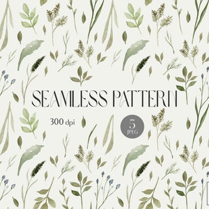 Aquarel groen naadloos patroon | Zomerpatroon wilde bloemen | Handgeschilderde botanische kunst | Groene boho digitale papier digitale achtergrond