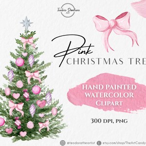 Pink Christmas Tree Watercolor Clipart PNG | Hand Painted Pink Christmas Tree Illustration PNG | Holidays Clipart Digital Download Image