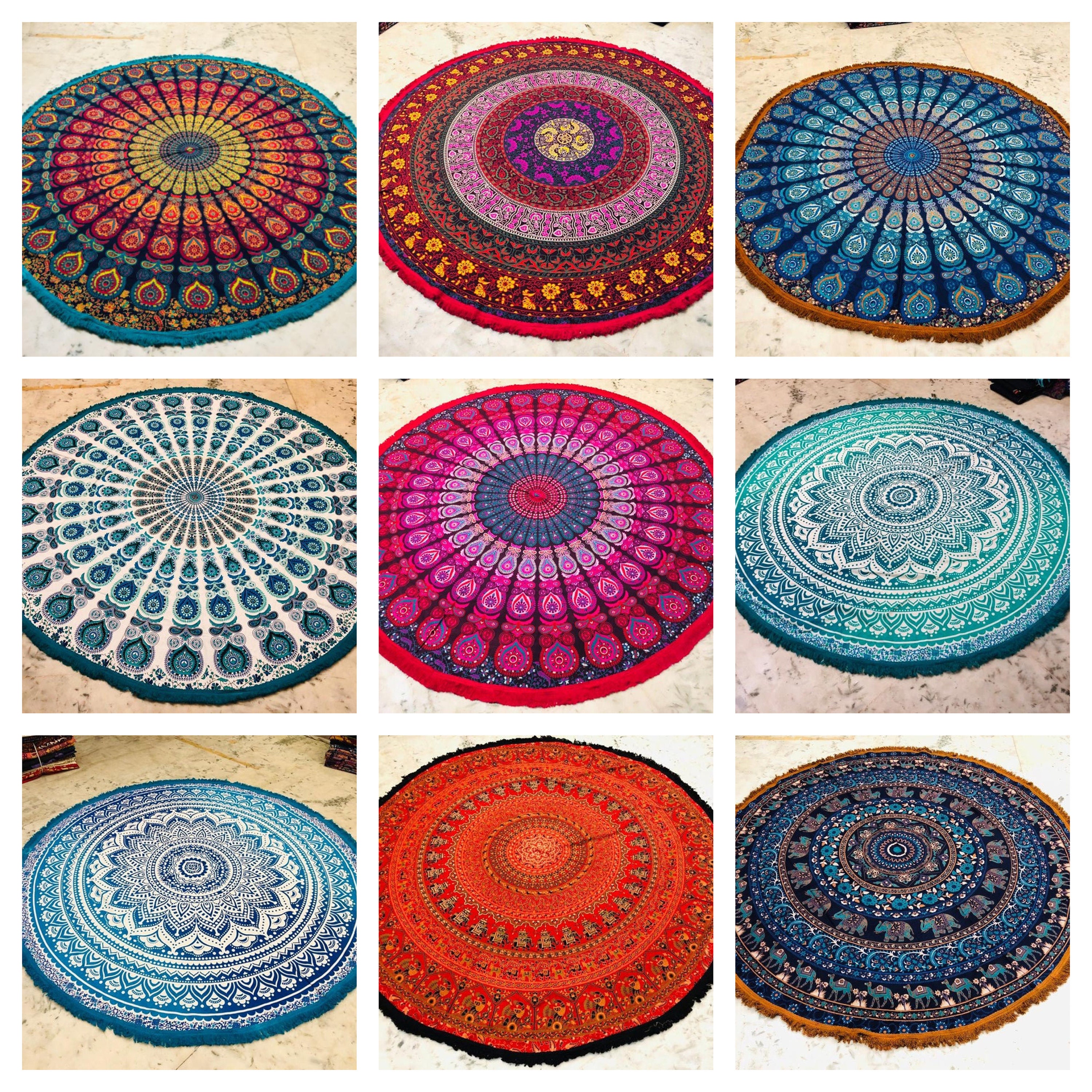 Indian Hippie Round Mandala Tapestry Wall Hanging Beach Throw Yoga Mat Cotton Indian Hippie Round Mandala Tapestry Wall Hanging Beach Throw Yoga Mat Cotton