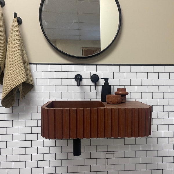 Handmade Fluted Mini Basin Sink w/ Countertop