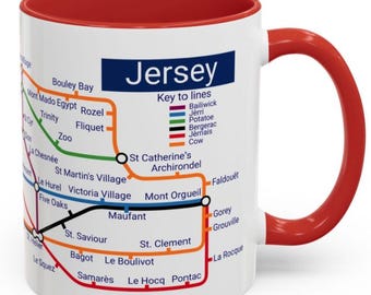 Jersey Metro Map Mug: Island Landmarks, Colorful Design