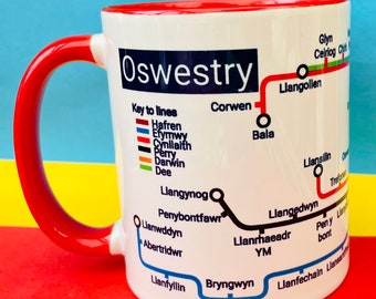 Oswestry-Shrewsbury-Shropshire Metro Mug - featuring a journey through the well known towns and villages.