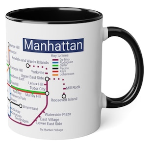 Mug du métro Manhattan Etats-Unis, cadeaux Manhattan, cadeaux Manhattan, souvenir Manhattan, tasse du métro de New York, New York, tasse de New York, tasse carte du métro de Manhattan