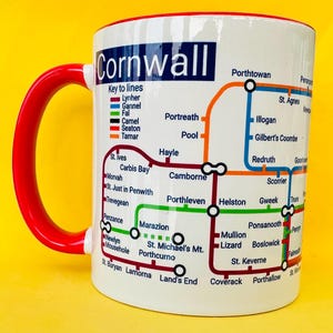Cornwall towns and villages metro mug - a unique journey around Kernow and it’s famous towns and coastal villages.