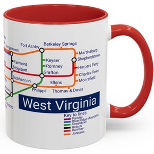 West Virginia Metro Mug | WV Transit Map Coffee Cup | Mountain State Commuter Gift | WV Souvenir , West Virginia WV Gift, West Virginia mug