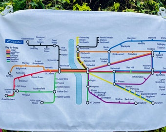 Worcester - Malvern - Pershore Metro Teatowel. A unique view of our local towns and villages