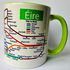 Ireland Éire :  metro map mug. A unique Irish gift for the emerald country. New home gift Dublin, Cork, Limerick, Belfast, Galway, Killarney